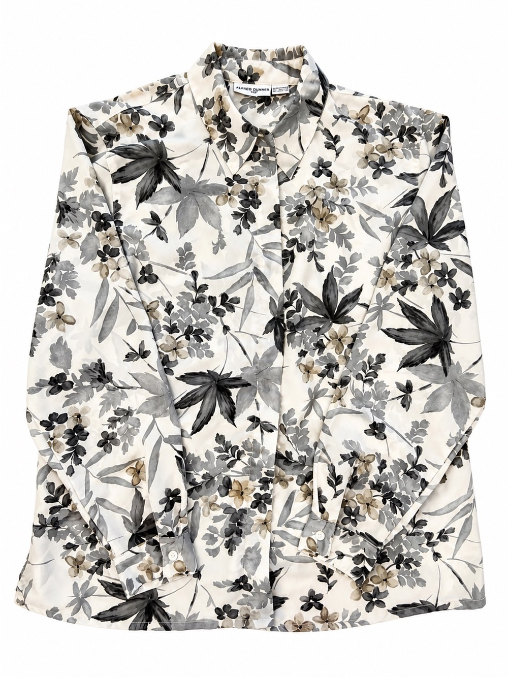 Alfred Dunner Blouse button down gray ivory floral size 20